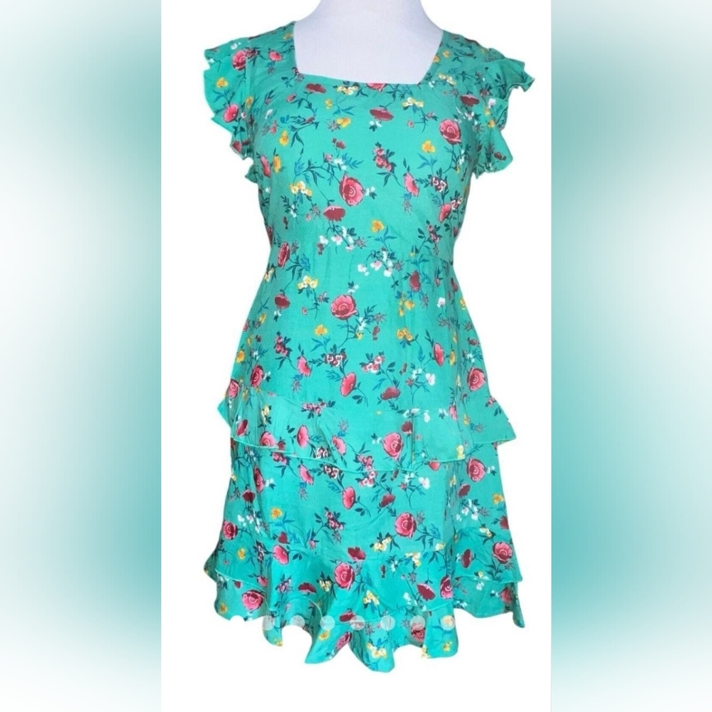 LOTTIE & HOLLY GREEN PINK FLORAL MINI DRESS
